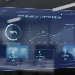 Digital dashboard showing 2026 US affiliate payout data and financial analytics.