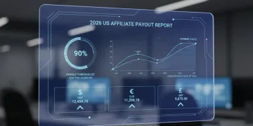 Digital dashboard showing 2026 US affiliate payout data and financial analytics.