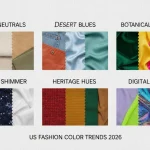 Vibrant mood board displaying 2026 US fashion color palettes