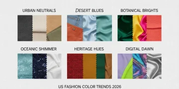 Vibrant mood board displaying 2026 US fashion color palettes