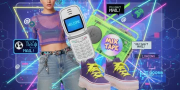 Vibrant collage of 90s and Y2K fashion and tech trends dominating 2026 American culture