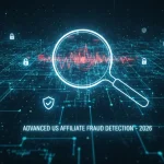 Advanced digital network illustrating affiliate fraud detection and security protocols for US programs.