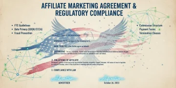 Legal document with digital overlay for affiliate compliance