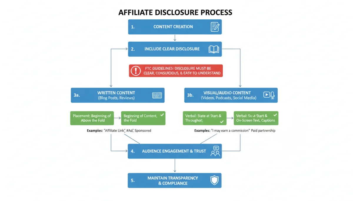 Flowchart depicting affiliate disclosure process and FTC guidelines