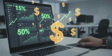 Affiliate marketing dashboard showing high commission rates and financial growth.