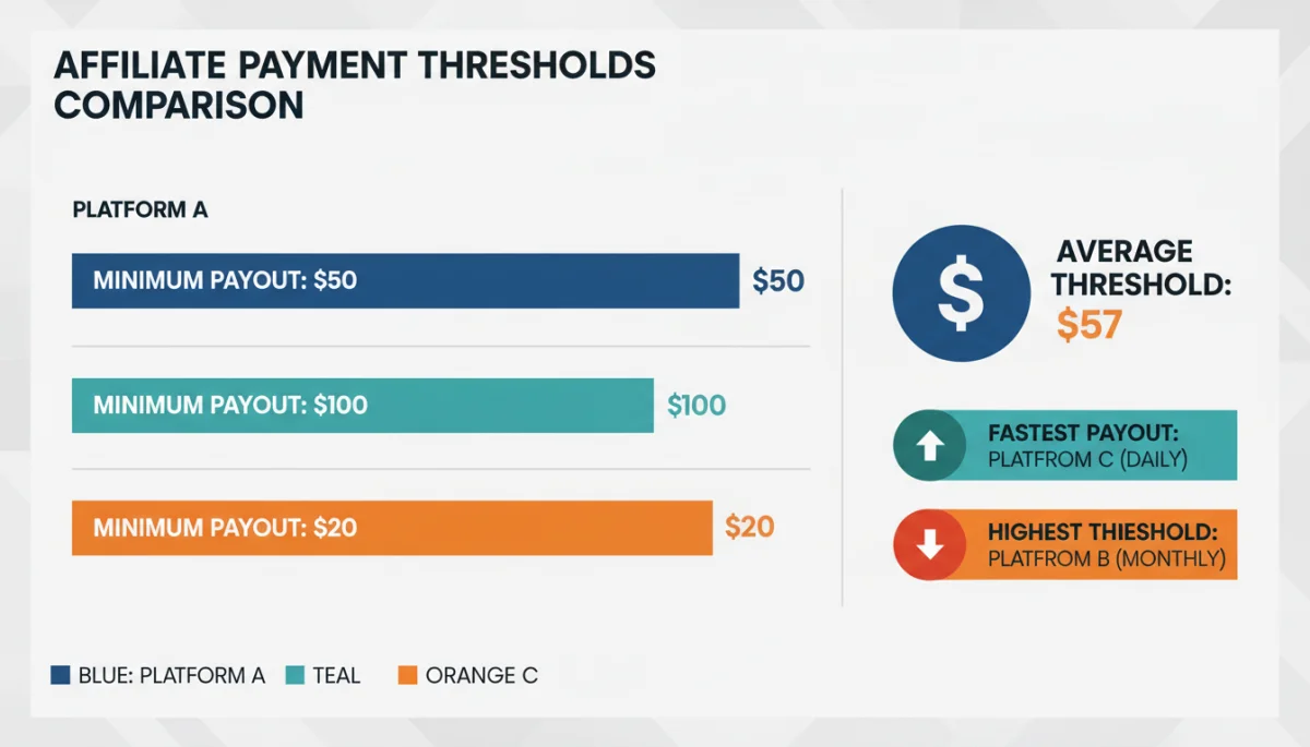 Infographic comparing various affiliate program payment thresholds in the US for 2026.
