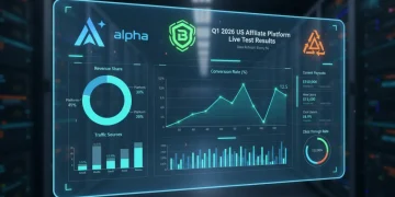 Digital dashboard showing affiliate platform performance metrics for Q1 2026