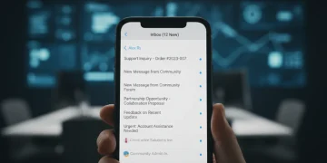 Smartphone screen showing unread emails, representing affiliate support interactions.