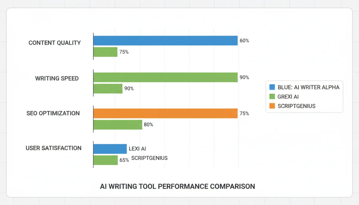 Visual comparison chart showing performance metrics of three AI writing tools
