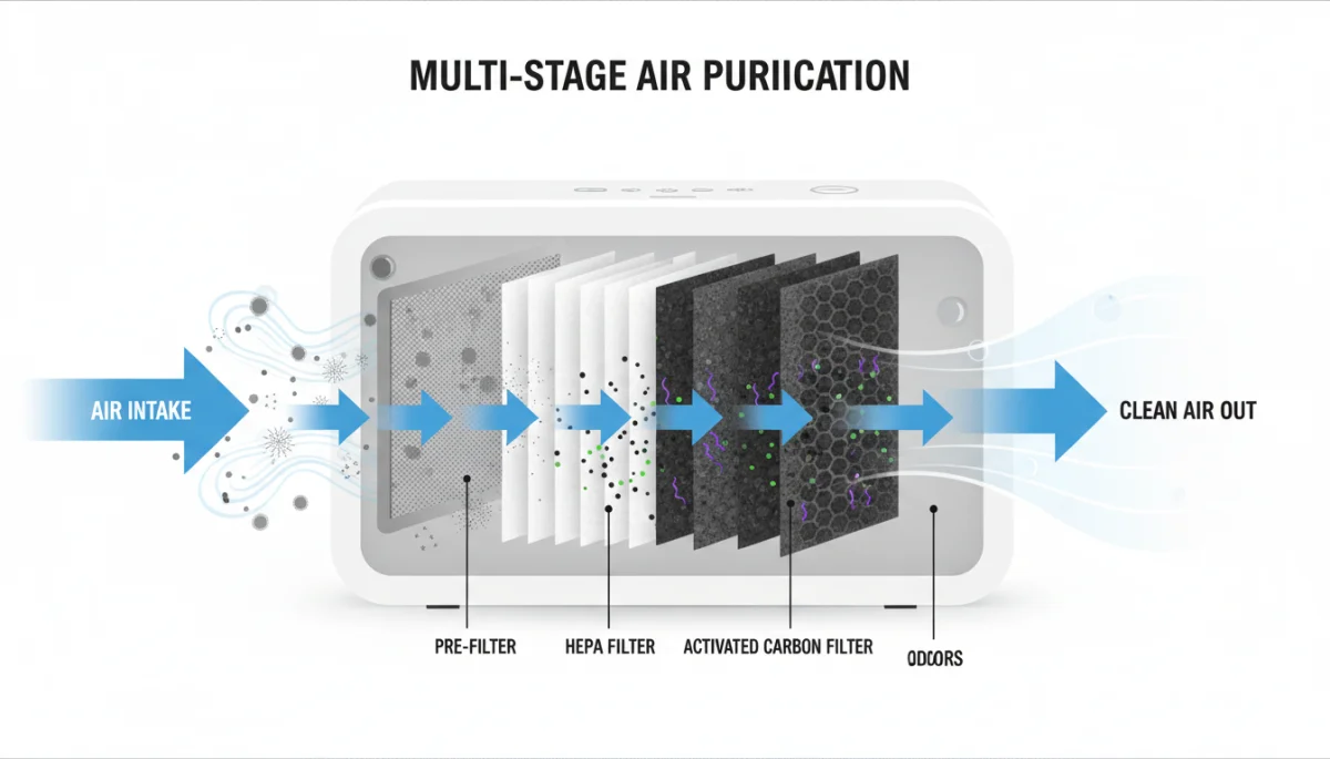 Diagram illustrating multi-stage air purification process