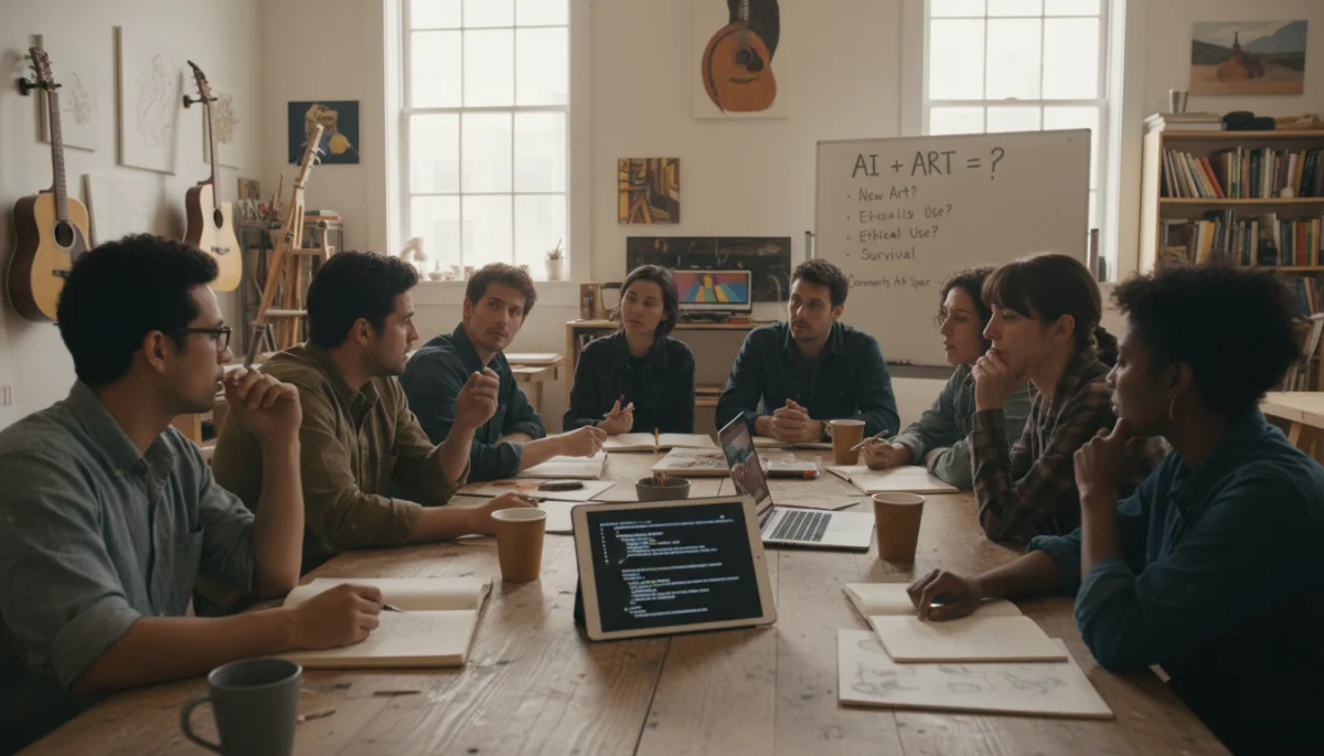 American artists discussing the future of livelihoods in creative industries amid AI advancements.