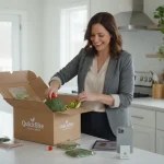 Busy professional unboxing a healthy meal kit in a modern kitchen