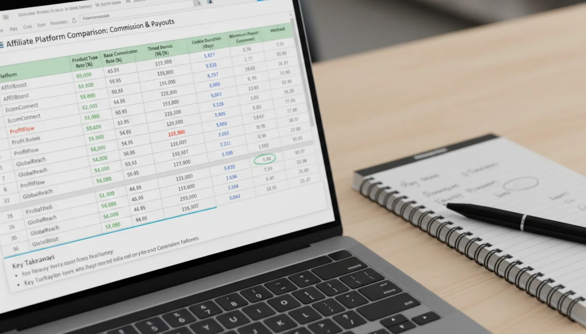 Comparison of commission rates and payment structures on a laptop screen