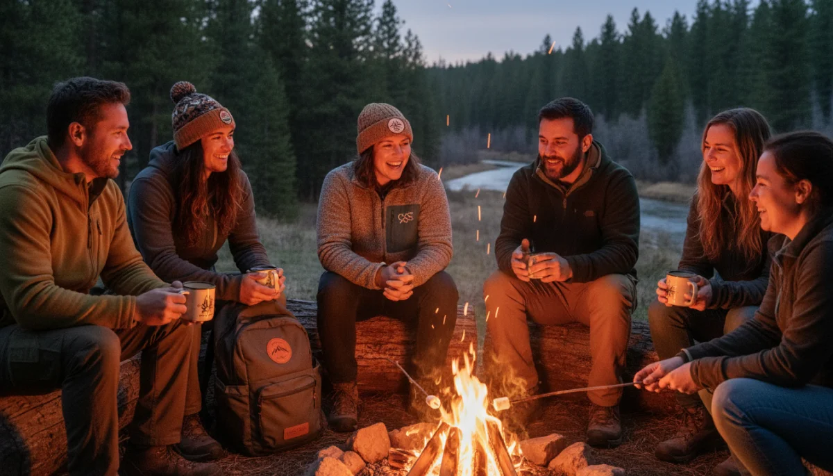 Community sharing stories around a campfire, reflecting authentic brand connection