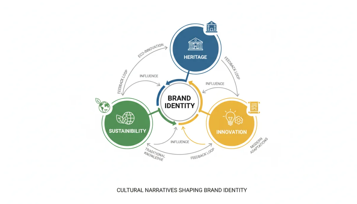 Visual representation of cultural narratives influencing brand identity