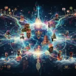 Diverse cultural symbols merging in a digital network, representing online identity in 2026