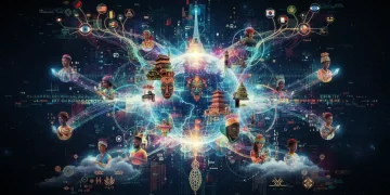 Diverse cultural symbols merging in a digital network, representing online identity in 2026