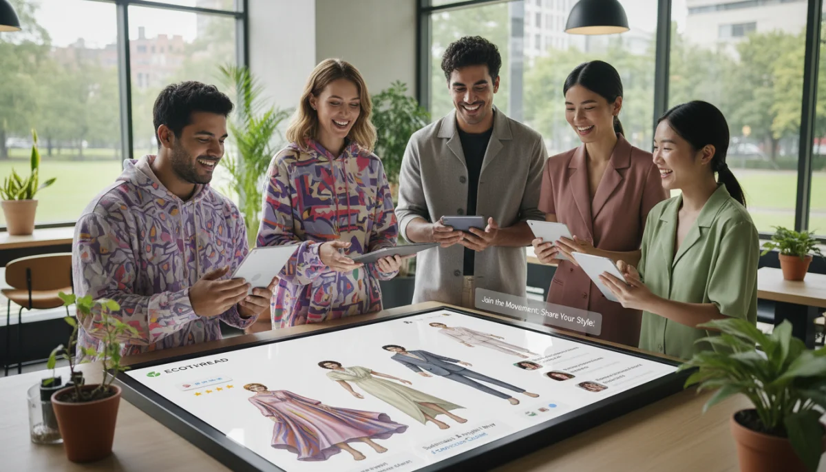 Diverse consumers interacting with an inclusive digital fashion platform