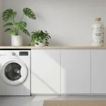 Eco-friendly laundry detergent bottle in a modern, sustainable home setting.