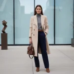 Woman in elegant beige coat, embodying quiet luxury fashion 2026