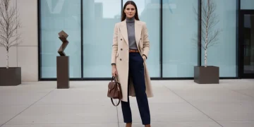 Woman in elegant beige coat, embodying quiet luxury fashion 2026