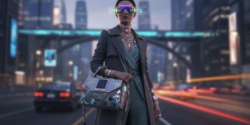 Woman showcasing 2026 fashion accessories in an urban environment