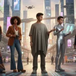 Gen Z fashion influencers embodying diverse styles, including sustainable, vintage, gender-neutral, and digital-inspired aesthetics, in a modern urban environment.