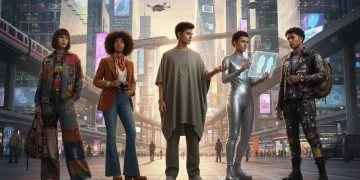 Gen Z fashion influencers embodying diverse styles, including sustainable, vintage, gender-neutral, and digital-inspired aesthetics, in a modern urban environment.