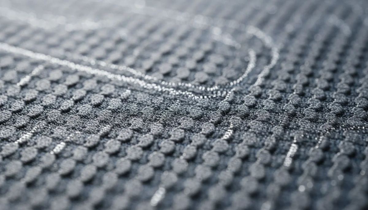 Close-up of innovative sustainable athleisure fabric, showcasing advanced textile technology.