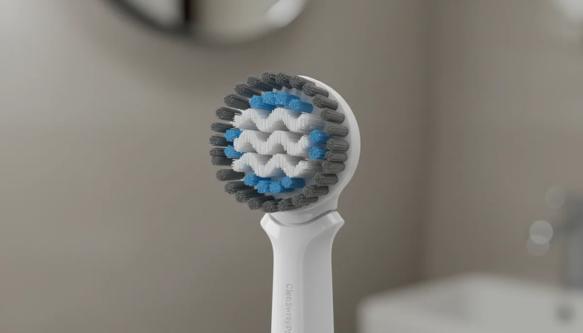 Close-up of the innovative bristle design on the 2026 electric toothbrush head for enhanced cleaning.