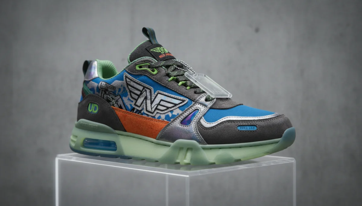 Limited edition collaborative streetwear sneaker design with unique details.