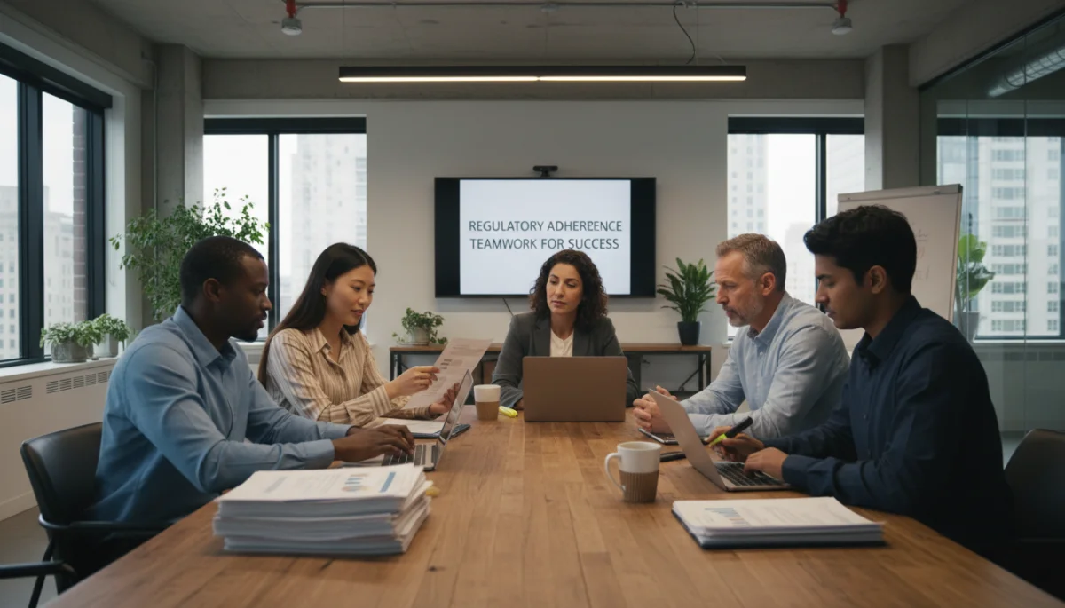 US marketers reviewing compliance documents collaboratively