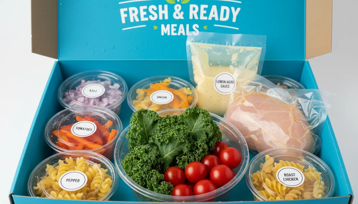 Fresh, portioned ingredients from a meal kit delivery service