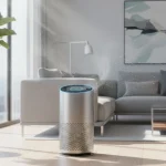 Modern air purifier in a US living room, promoting clean indoor air
