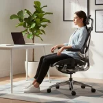 Modern ergonomic office chair in a well-lit home office setting