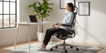 Modern ergonomic office chair in a well-lit home office setting