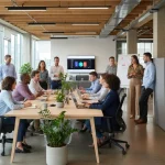 Professionals in modern office attire reflecting diverse and evolving workwear trends for 2026