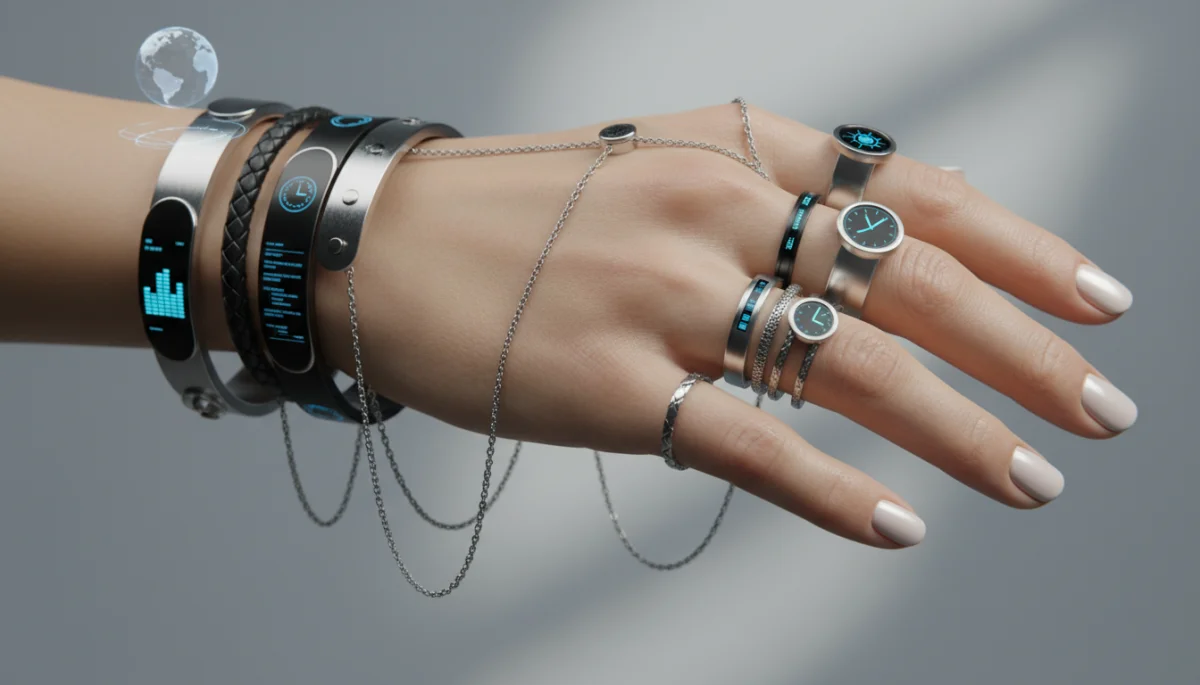 Close-up of smart jewelry and tech-infused accessories for 2026