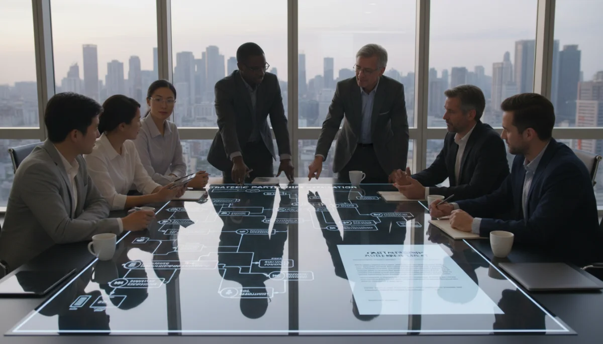 Collaborative team evaluating strategic affiliate partnerships