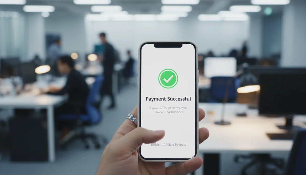Successful affiliate payout notification on a smartphone