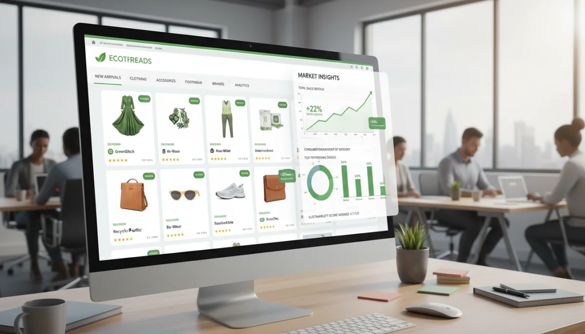 Digital marketplace showing strong growth in sustainable fashion sales and consumer interest.