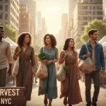 Young adults in sustainable fashion at a US urban market