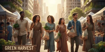 Young adults in sustainable fashion at a US urban market
