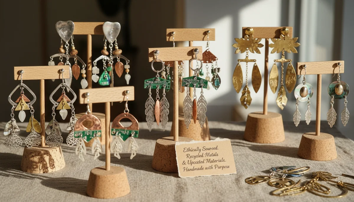 Sustainable statement earrings made from recycled materials