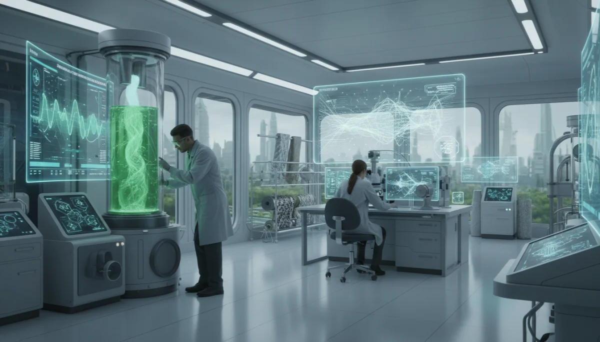 Scientists developing sustainable textiles in a modern lab
