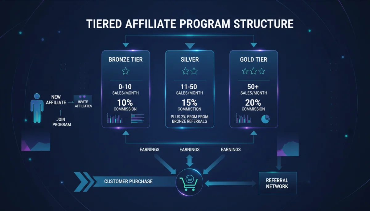 Structure of a tiered affiliate commission model