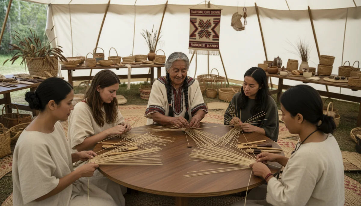 Learning traditional craft from artisan, cultural exchange